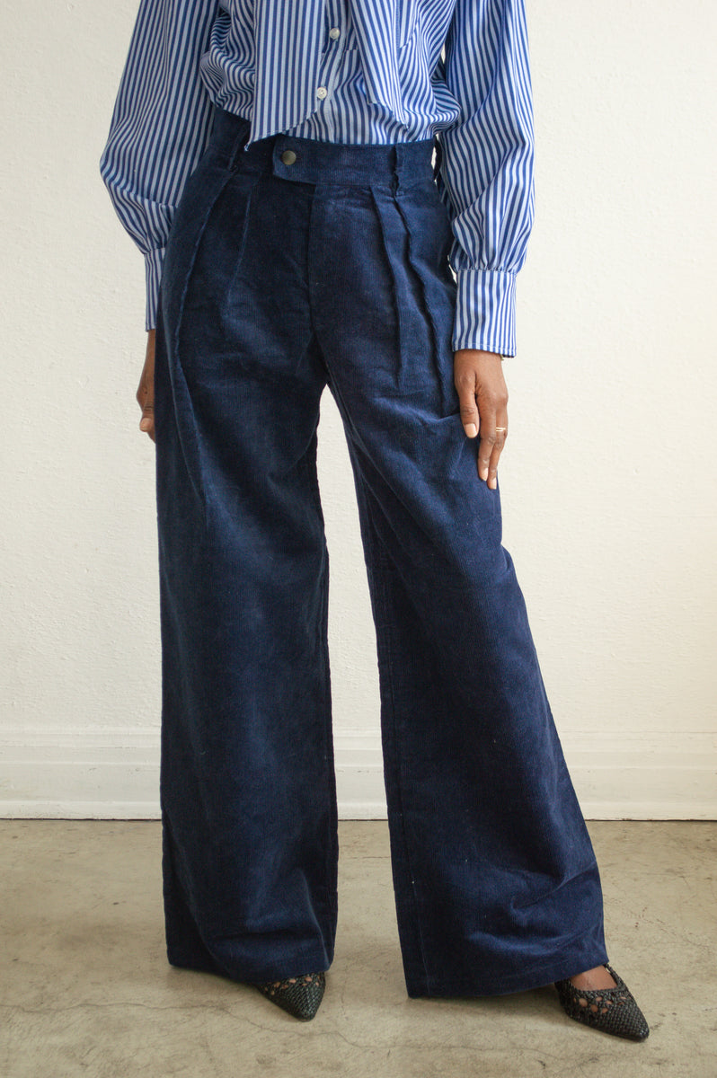 Corduroy Navy Wide leg Pants- Pre-Order – House of Aama