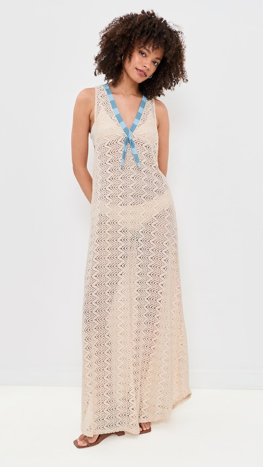 Sailor Lace Crochet Blue Stripe Maxi Dress 12