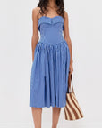Louise Strapless Blue Stripe Jacquard Dress - Pre Order