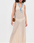 Sailor Lace Crochet Blue Stripe Maxi Dress