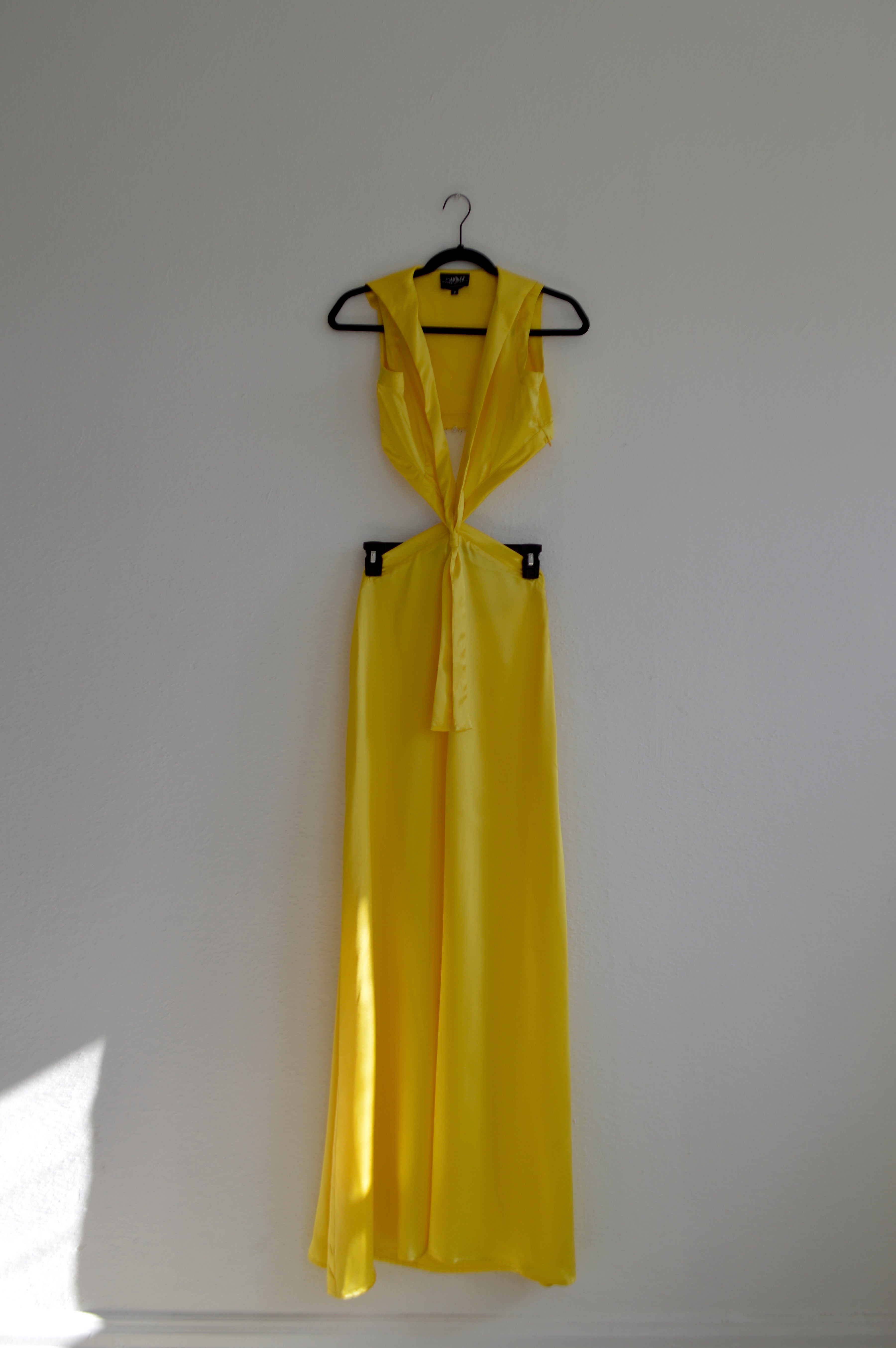 mustard yellow maxi dress Cut Out Maxi Dress with Sailor Collar- Yellow 2