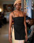 Black Pinstripe Lace Up Shirt-Pre Order