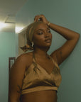 Golden Brown Nude Silk Halter Top