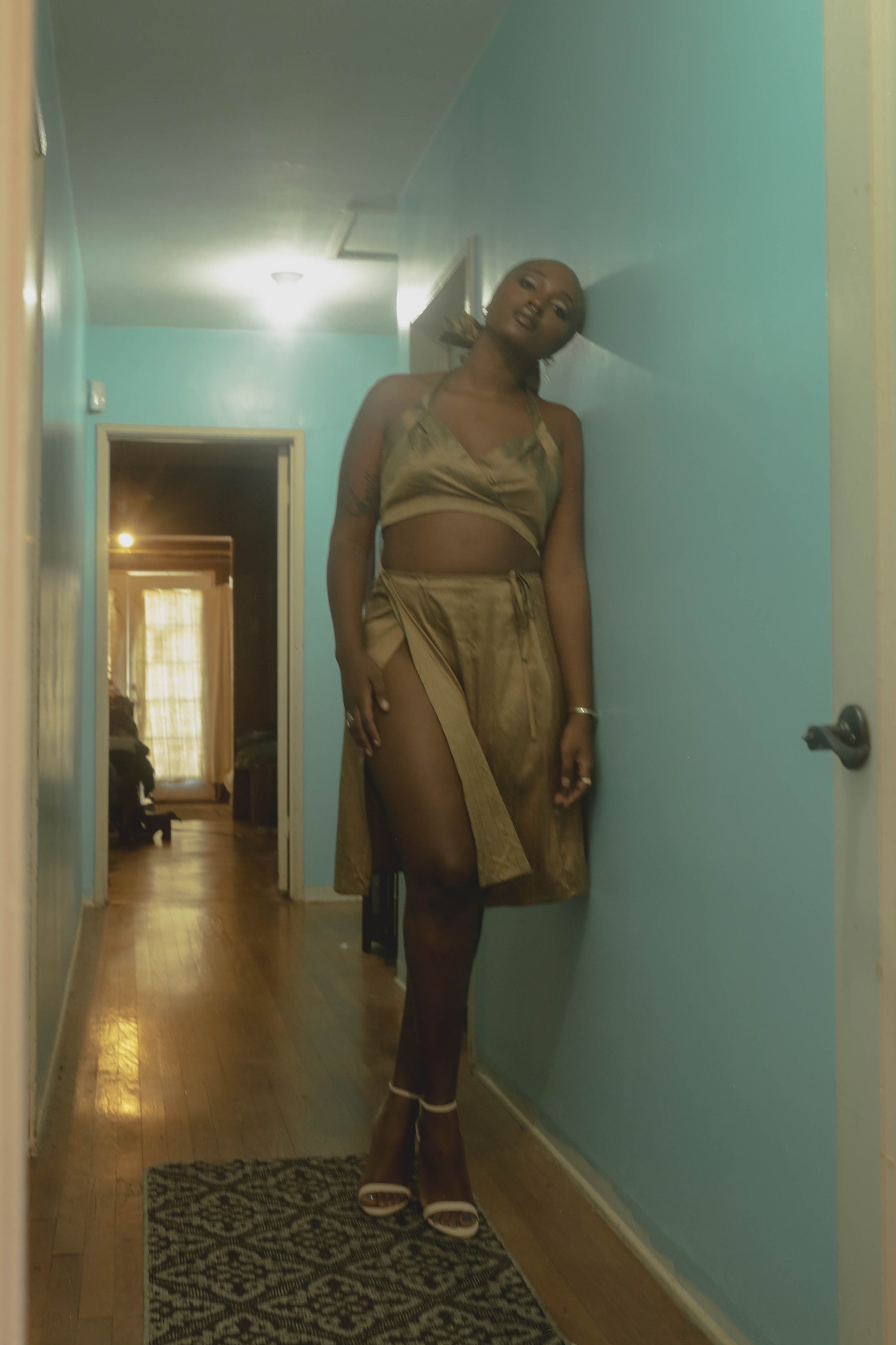 Golden Brown Nude Silk Wrap Skirt
