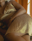 Golden Brown Nude Silk Wrap Skirt