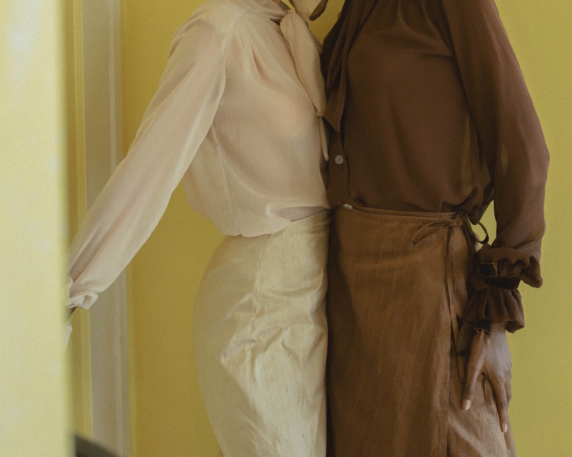 Tan Victorian Silky Pussybow Shirt