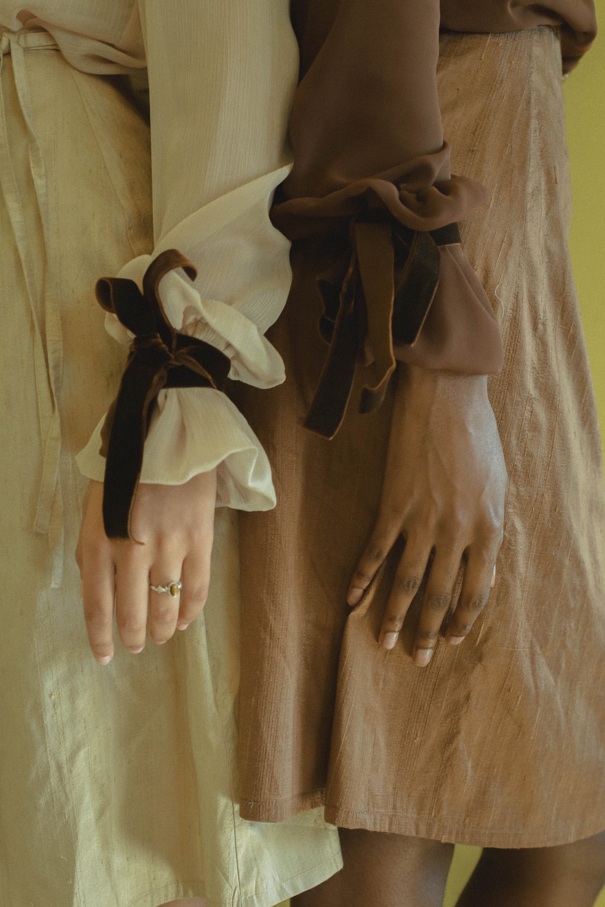 Tan Victorian Silky Pussybow Shirt