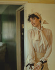 Tan Victorian Silky Pussybow Shirt