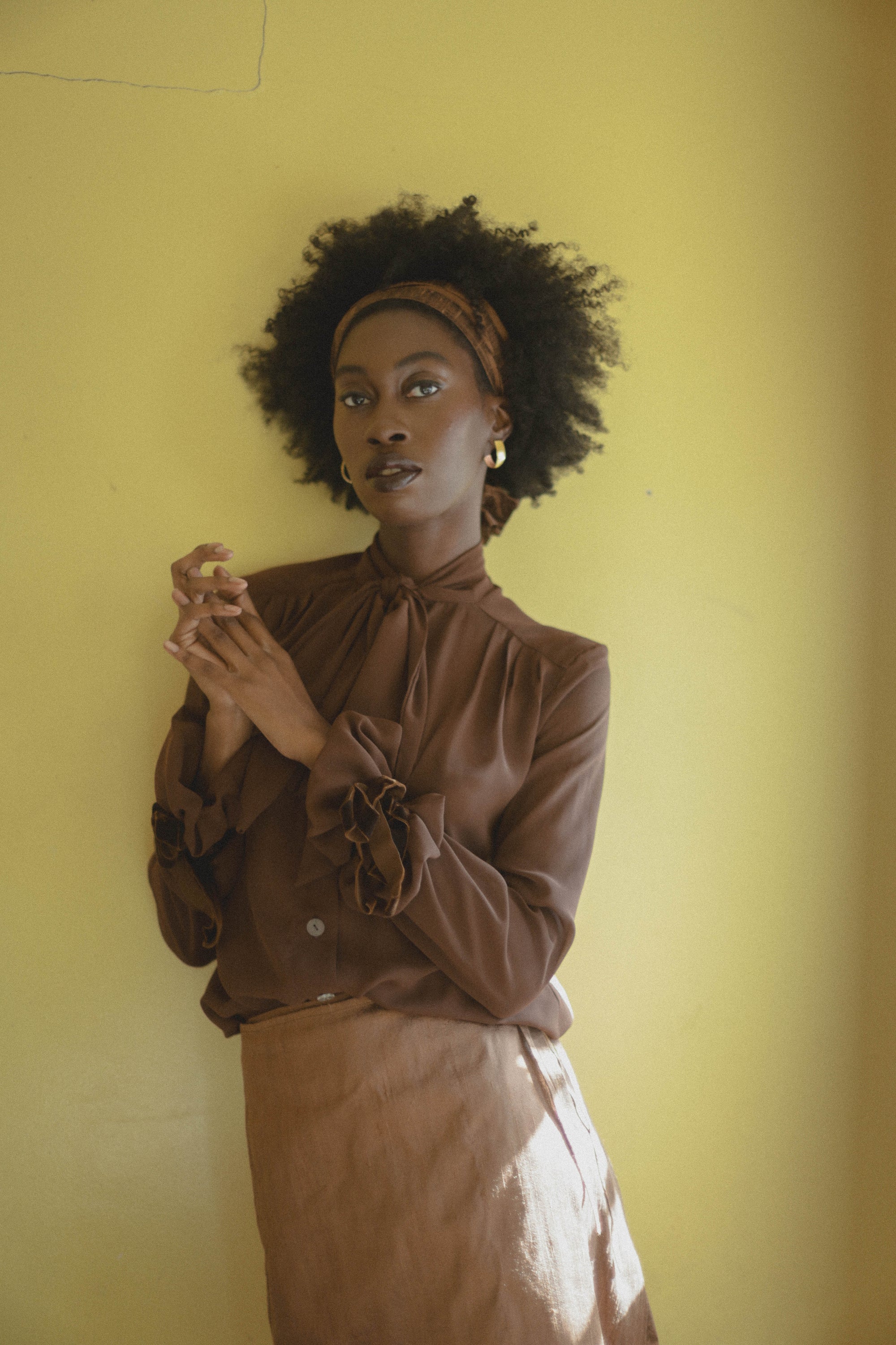 Chocolate Brown Victorian Silky Pussybow Shirt