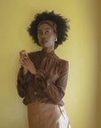 Chocolate Brown Victorian Silky Pussybow Shirt