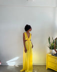 Cut Out Maxi Dress with Sailor Collar- Yellow