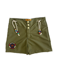 Swim Trunk with Embroidered Patch-Olive Monochrome