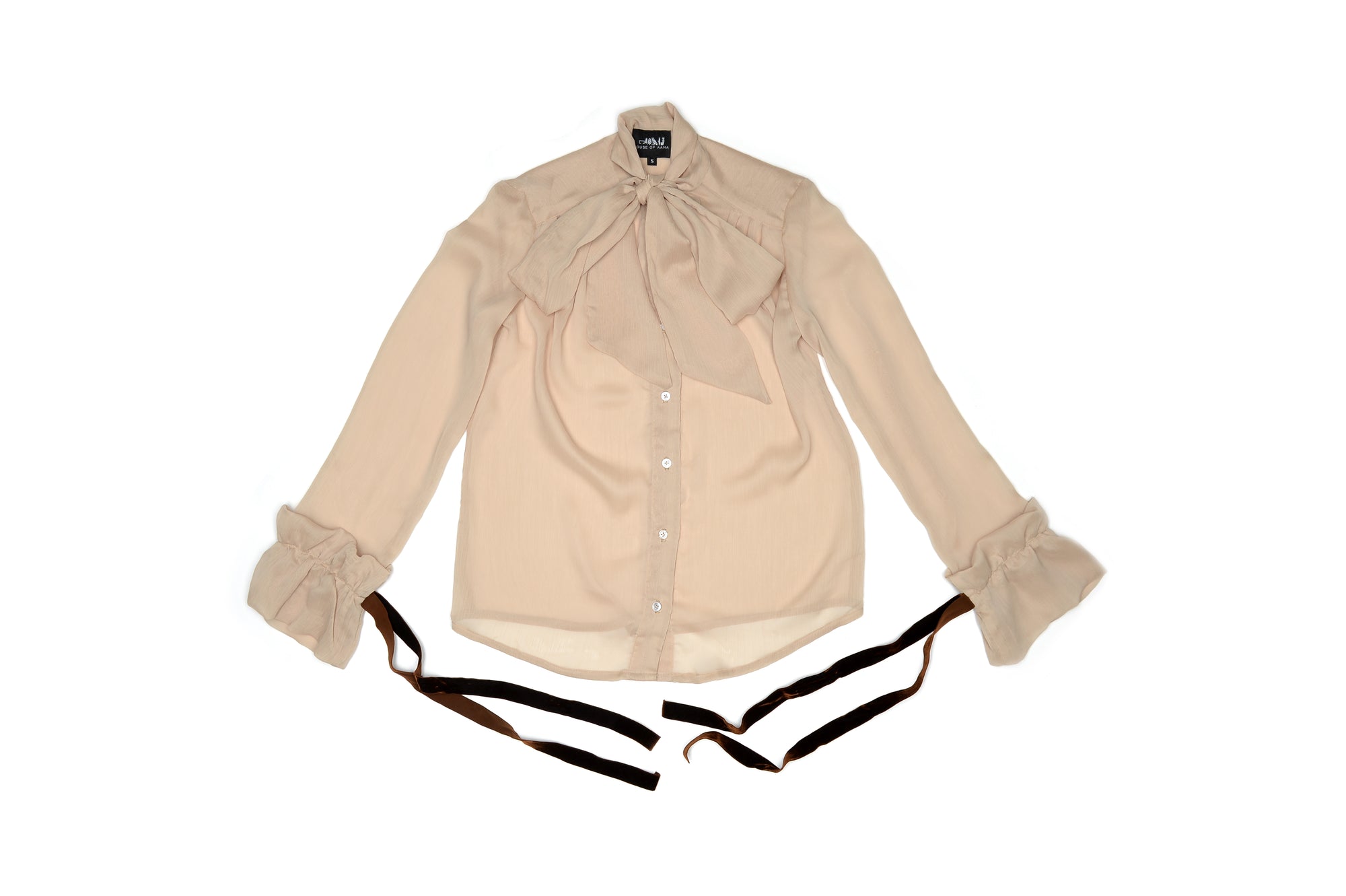 Tan Victorian Silky Pussybow Shirt