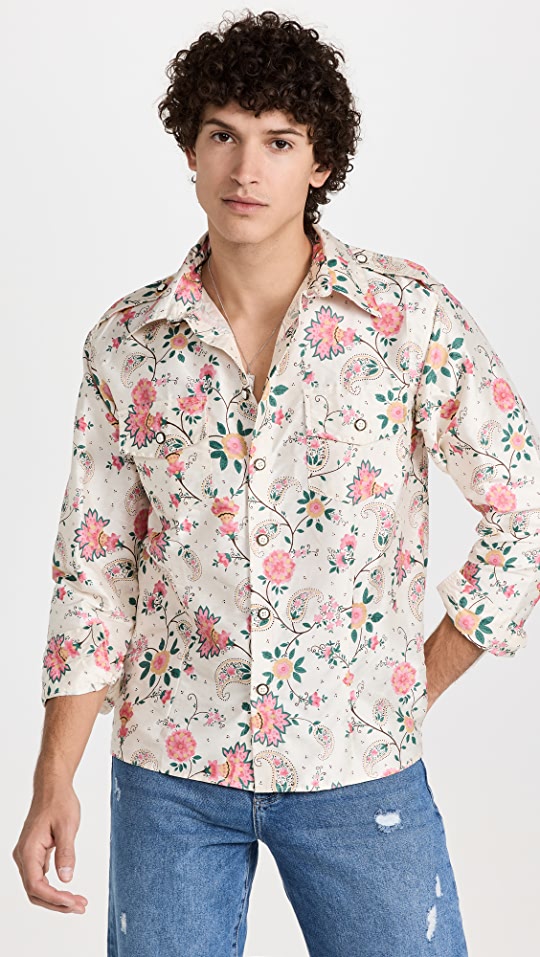 Silk Floral Paisley Button Up