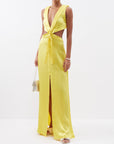 Cut Out Maxi Dress with Sailor Collar- Yellow