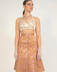Cherub Button Down Skirt-Tan/Rose Jacquard-Pre-Order