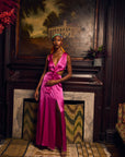 Cut Out Maxi Dress with Sailor Collar-Fucsia