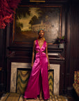 Cut Out Maxi Dress with Sailor Collar-Fucsia