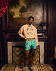 Swim Trunk with Embroidered Patch- Aqua-Pre Order