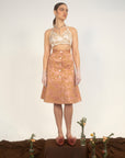 Cherub Button Down Skirt-Tan/Rose Jacquard-Pre-Order