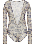 Bodysuit with Open Back Tattoo Print
