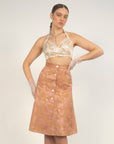 Cherub Button Down Skirt-Tan/Rose Jacquard-Pre-Order
