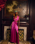 Cut Out Maxi Dress with Sailor Collar-Fucsia