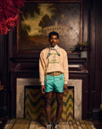 Swim Trunk with Embroidered Patch- Aqua-Pre Order