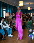 Cut Out Maxi Dress with Sailor Collar-Fucsia