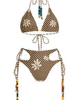 Checkered Bikini Waffle Print with Vintage Beads on Straps
