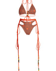 Bloodroot Bikini with Vintage Beads on Elongated Straps