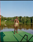 Swim Trunk with Embroidered Patch-Olive-Pre Order