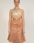 Cherub Button Down Skirt-Tan/Rose Jacquard-Pre-Order