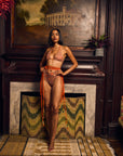 Bloodroot Bikini with Vintage Beads on Elongated Straps
