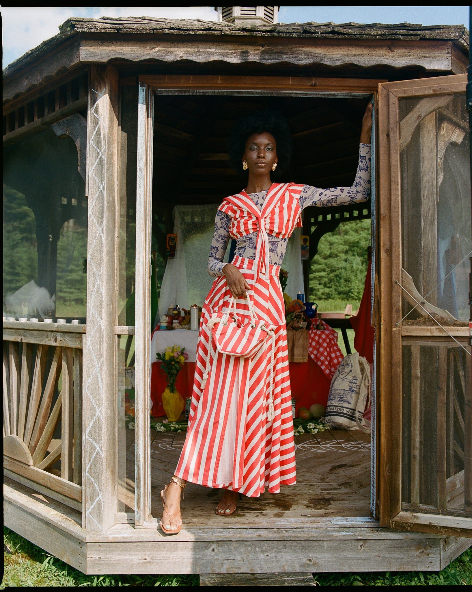 Azaka Full Skirt Cabana Stripe – House of Aama Azaka Full Skirt Cabana Stripe – House of Aama