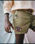 Swim Trunk with Embroidered Patch-Olive-Pre Order