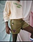 Swim Trunk with Embroidered Patch-Olive-Pre Order