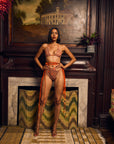 Bloodroot Bikini with Vintage Beads on Elongated Straps