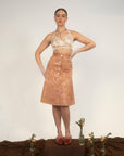 Cherub Button Down Skirt-Tan/Rose Jacquard-Pre-Order
