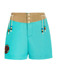 Swim Trunk with Embroidered Patch- Aqua-Pre Order