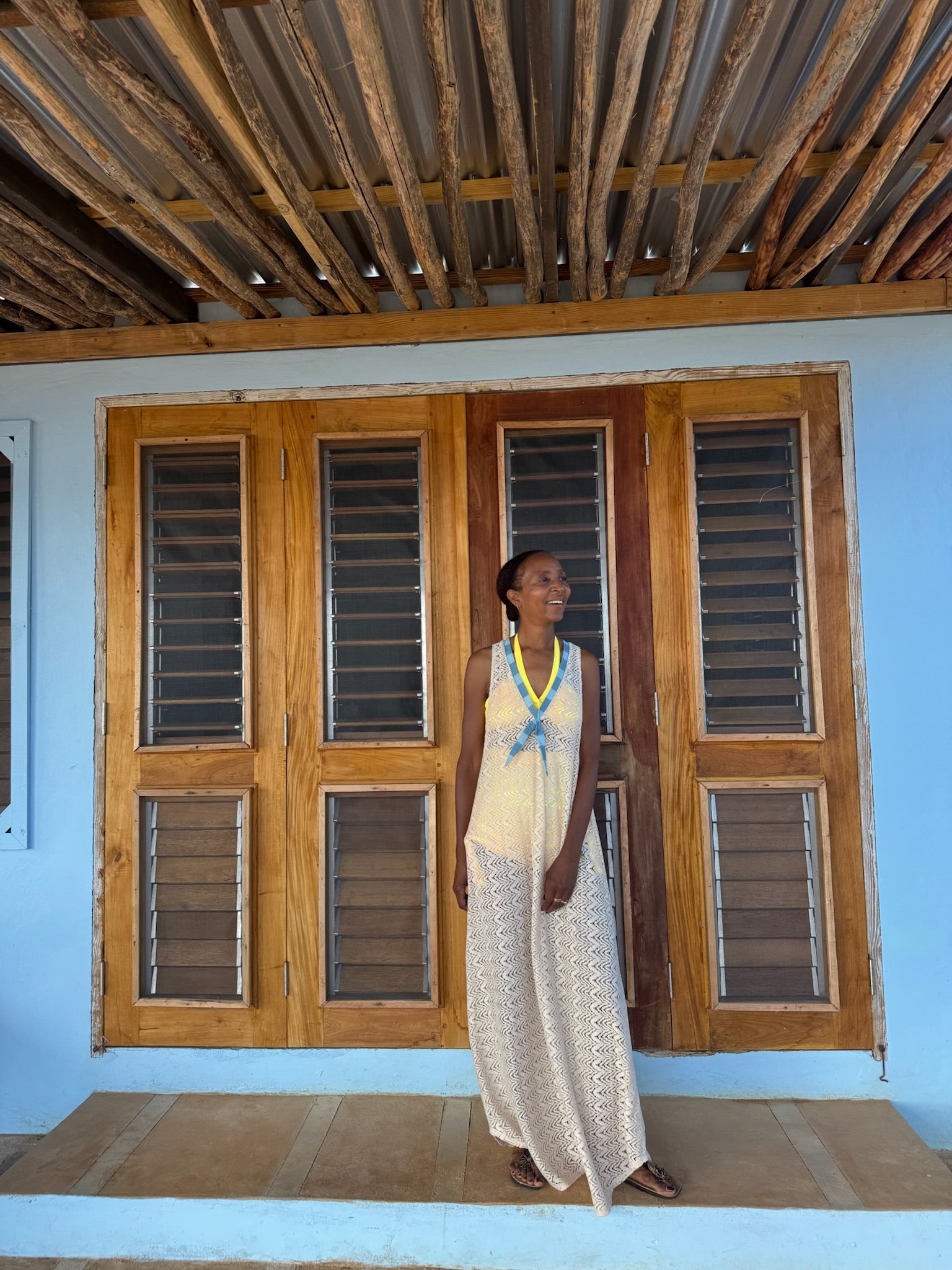 Sailor Lace Crochet Blue Stripe Maxi Dress