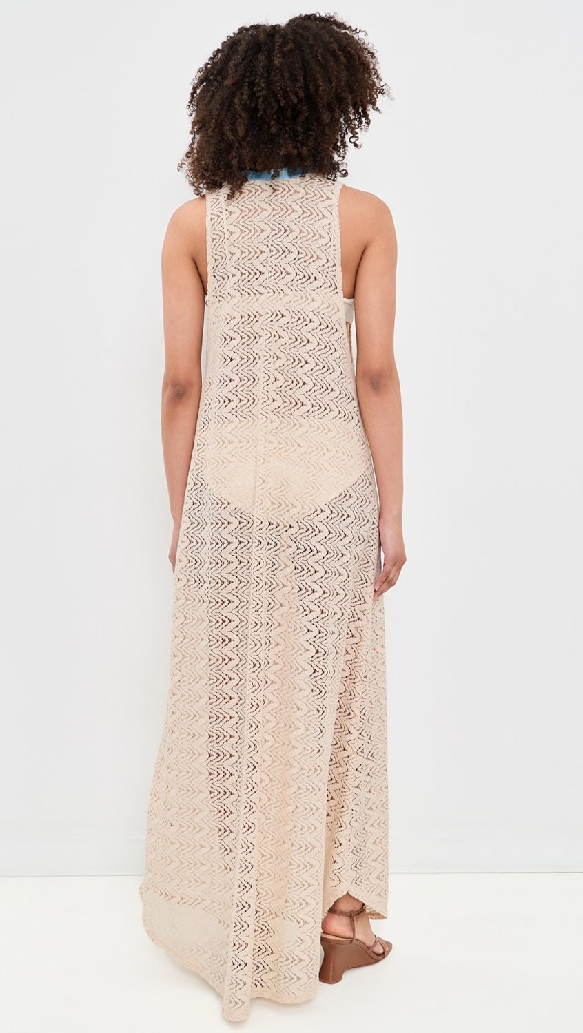 Sailor Lace Crochet Blue Stripe Maxi Dress