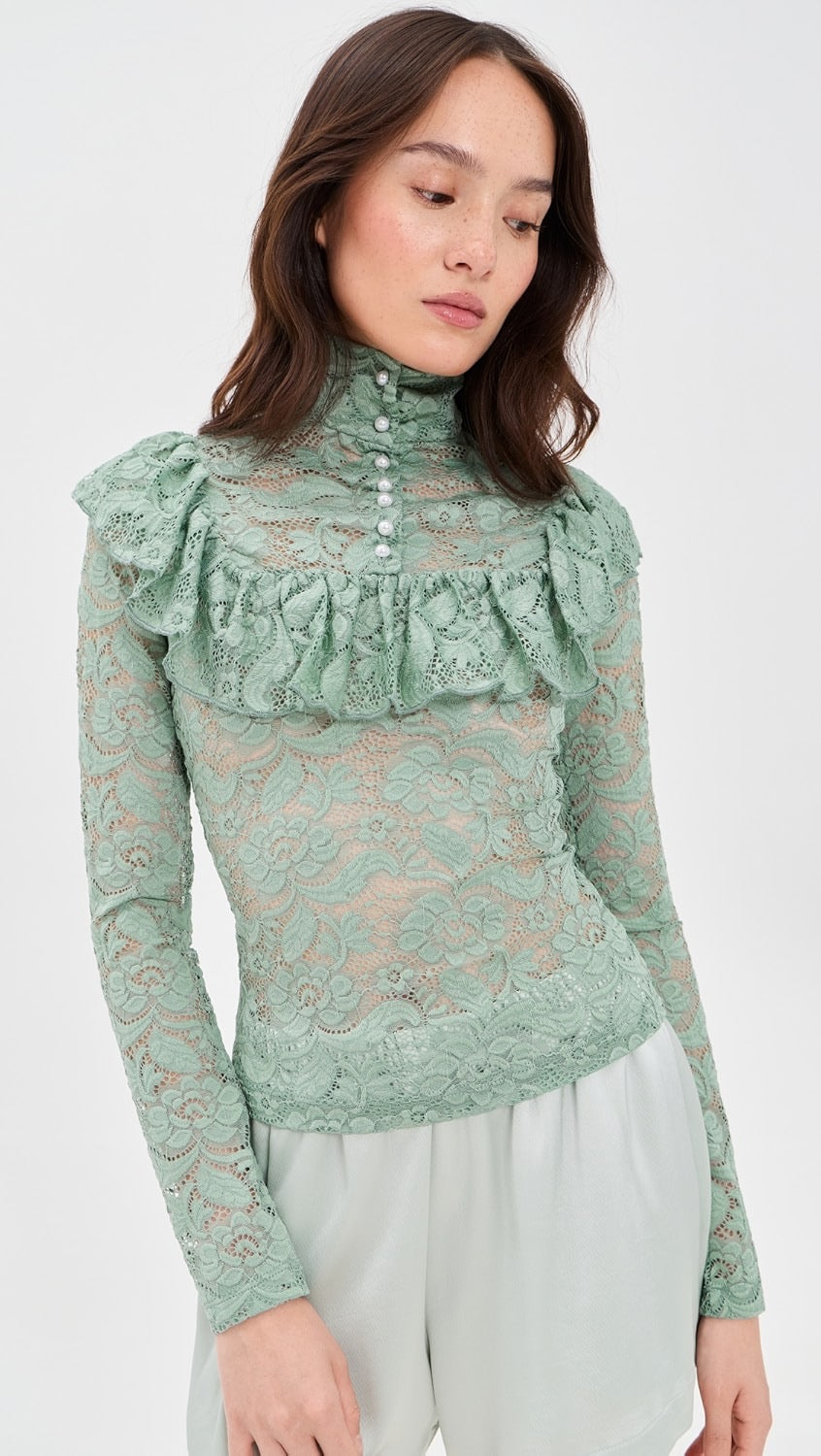 High Neck Lace Top Mint