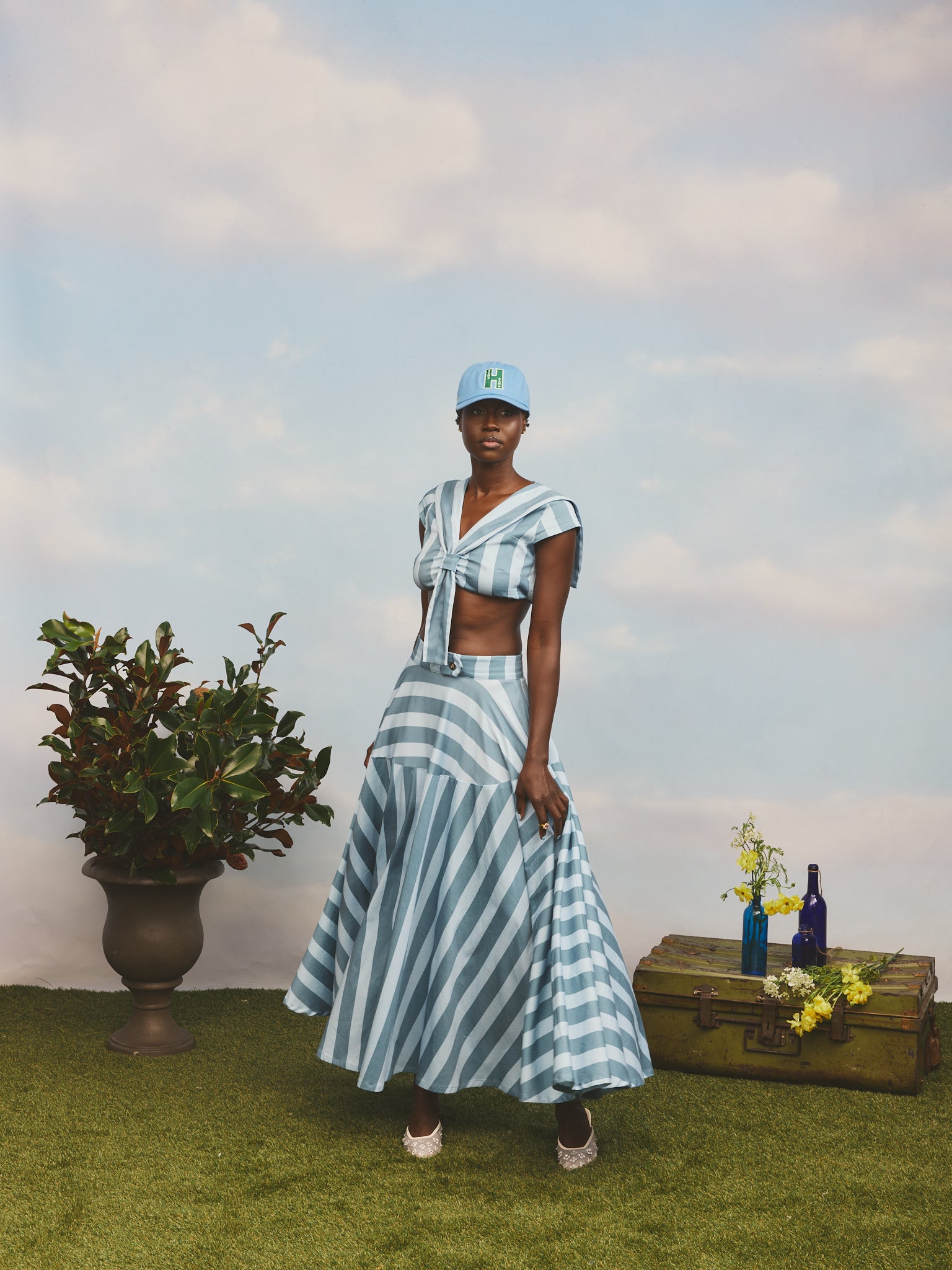 Azaka Sailor Collar Top Blue Wide Stripe - Pre-Order