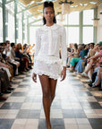 White Dot Floral Bib Collar Top-Pre-Order