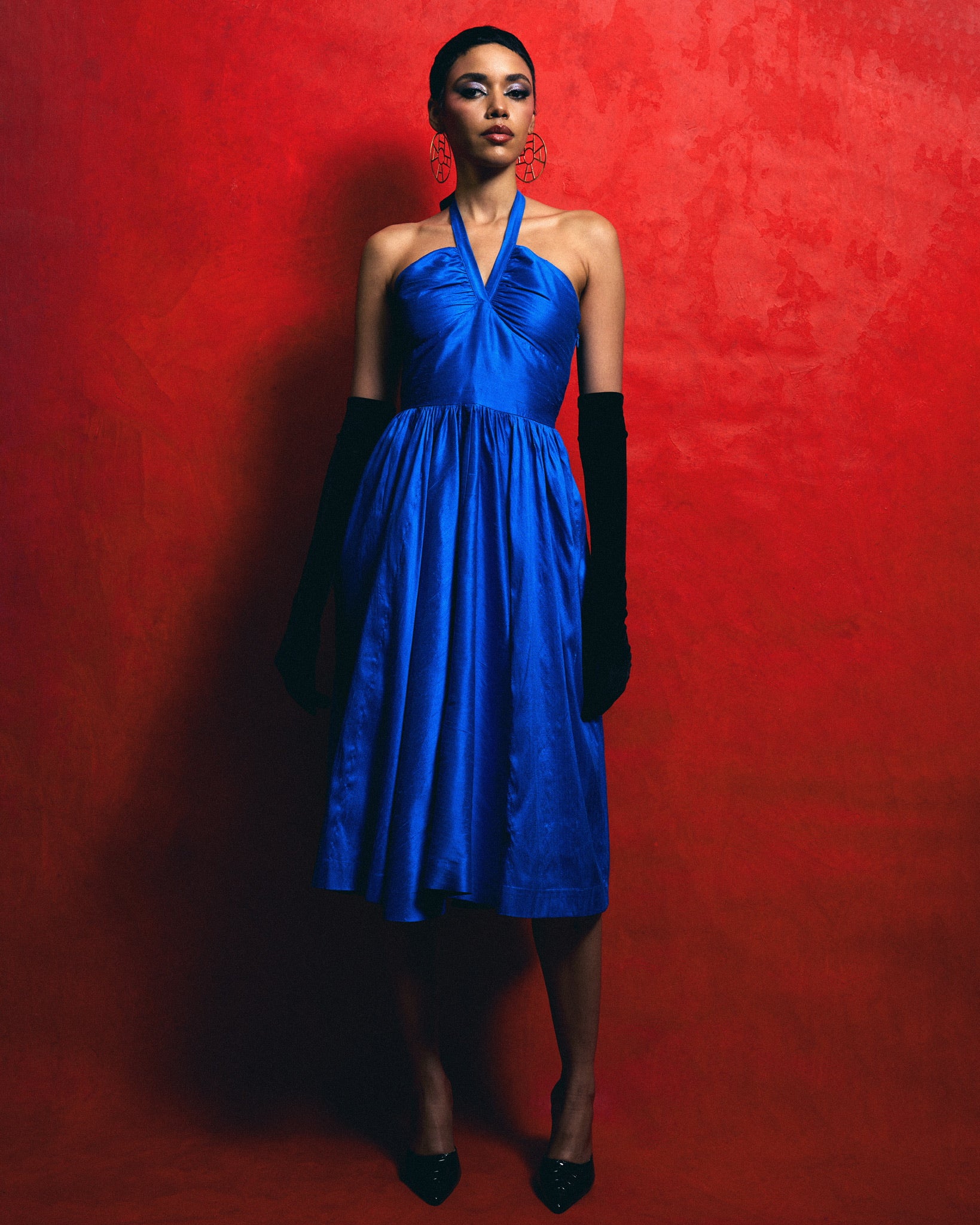 red and blue cocktail dress Floral Two Piece Dress Blue Red