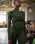 High Neck Lace Top Hunter Green