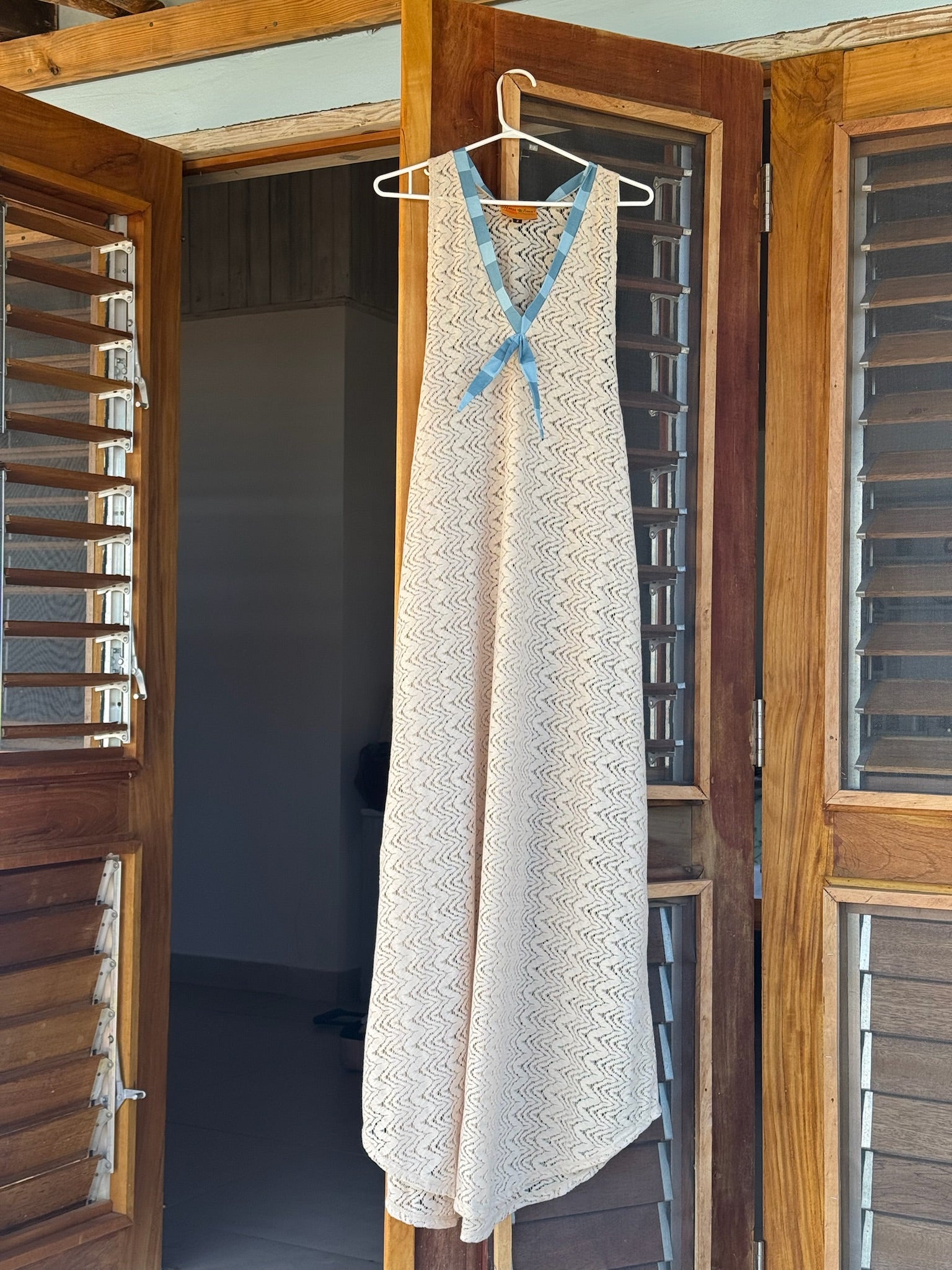 Sailor Lace Crochet Blue Stripe Maxi Dress