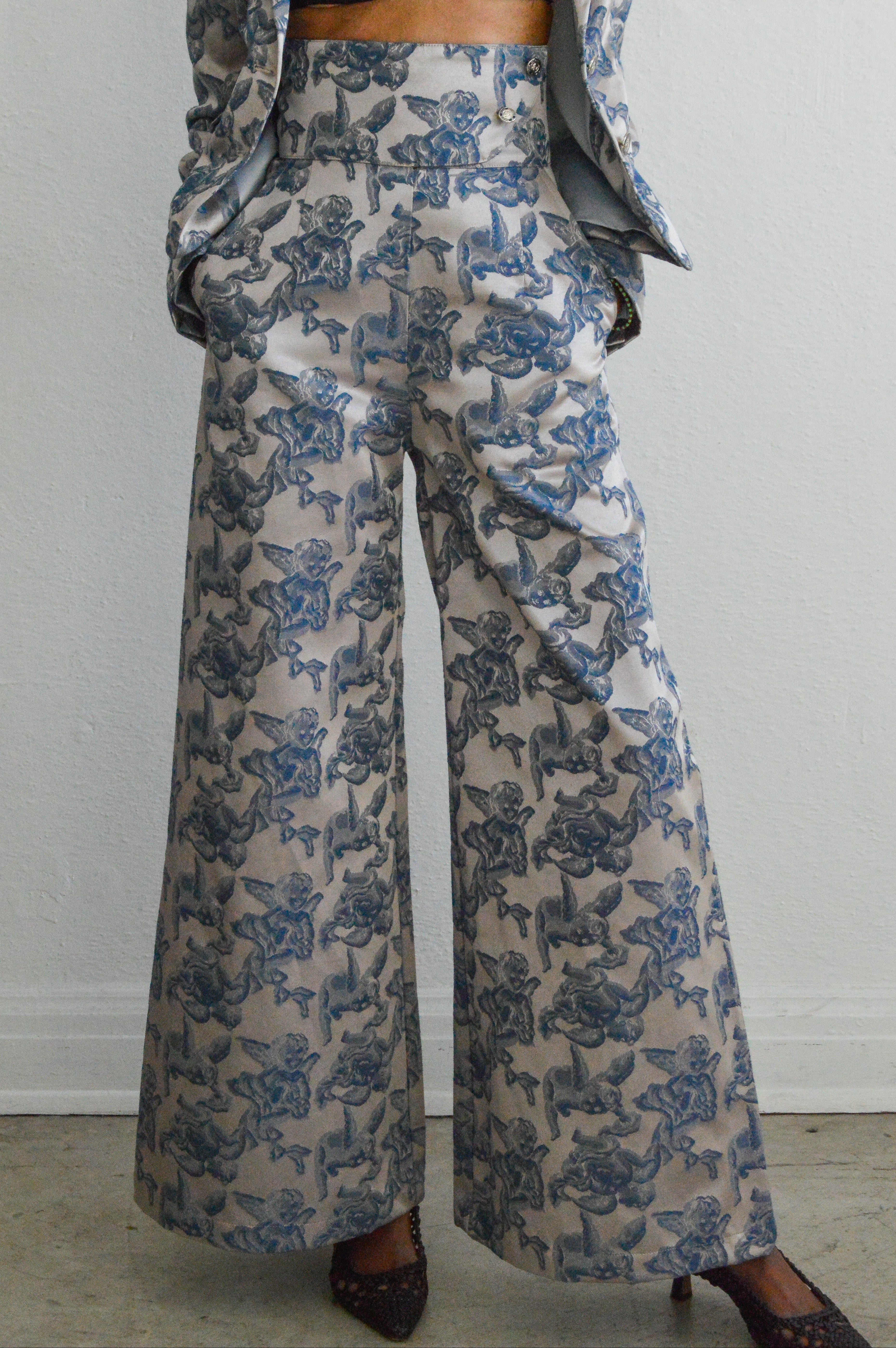Cherub Highwaist Pants- Blue Jacquard-Pre-Order – House of Aama