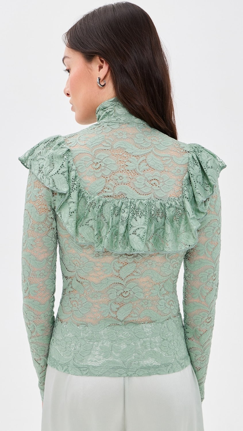 High Neck Lace Top Mint